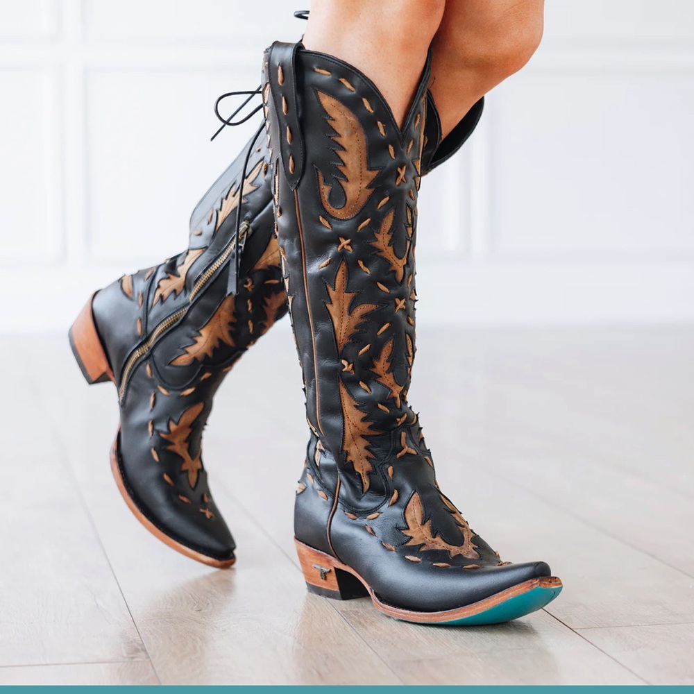 Lane reverie brown and black knee high corset back boots 7.5 - Picture 6 of 17